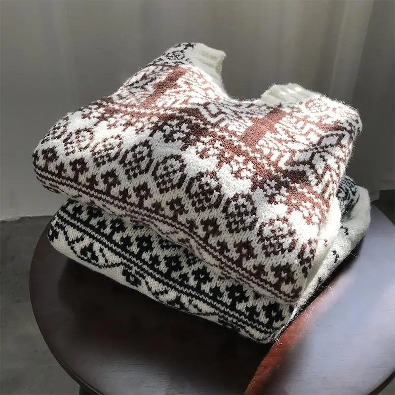 Женский вязаный свитер большого размера со снежинками, повседневный теплый вязаный пуловер, Зимний Рождественский свитер, джемпер