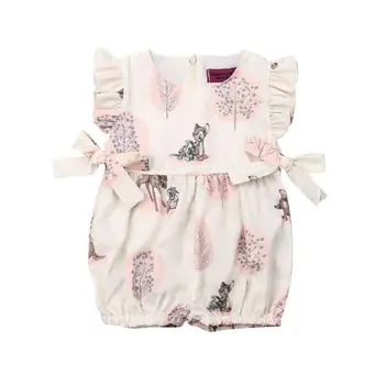 

Newborn Infant Baby Girls Cartoon Rompers Ruffles Bow Jumpsuit Playsuit Cute Deer Baby Clothing