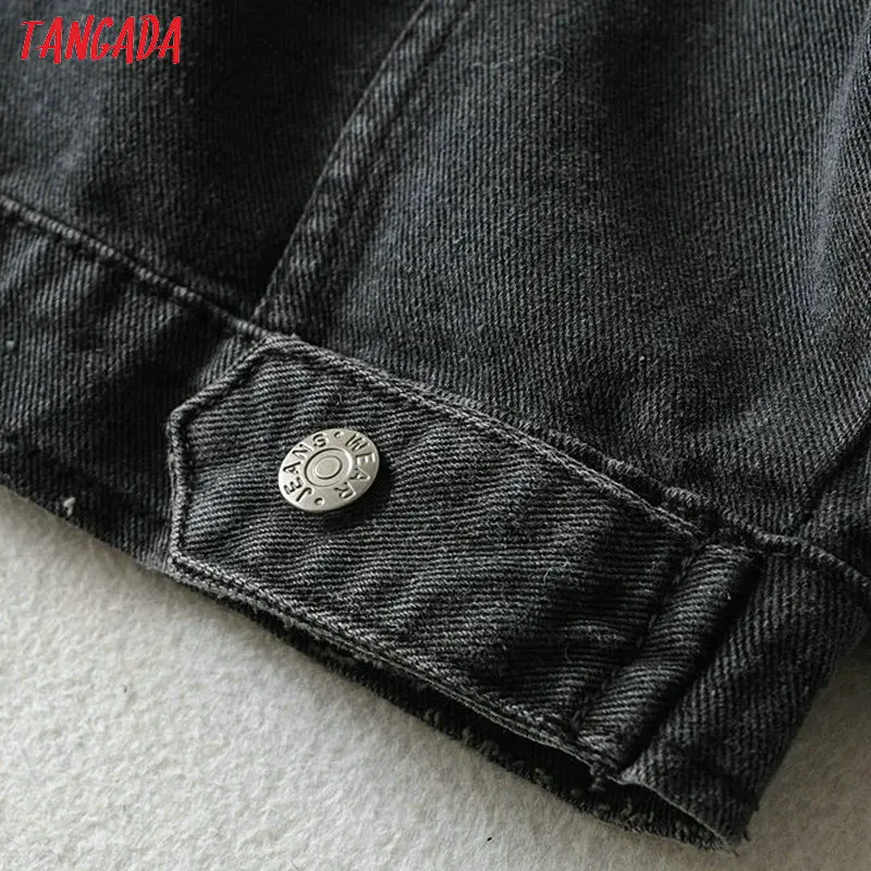 Tangada женские черные негабаритные джинсовые куртки high street ladies осень зима длинные пальто Верхняя одежда Топы FN111
