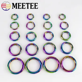 

Meetee 5pcs 12/17/19/25/32/38mm Rainbow Spring Metal O Ring Buckle Carabiner Snap Clip Keychain Clasp DIY Clothes Bags Accessory