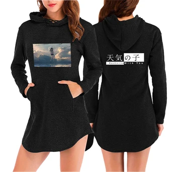 

Tenki No Ko Hoodie Oversized Women Irregular Hem Collar Coat Casual Japanese Cartoon Anime Female Sweatshirts Outwear Streetwear