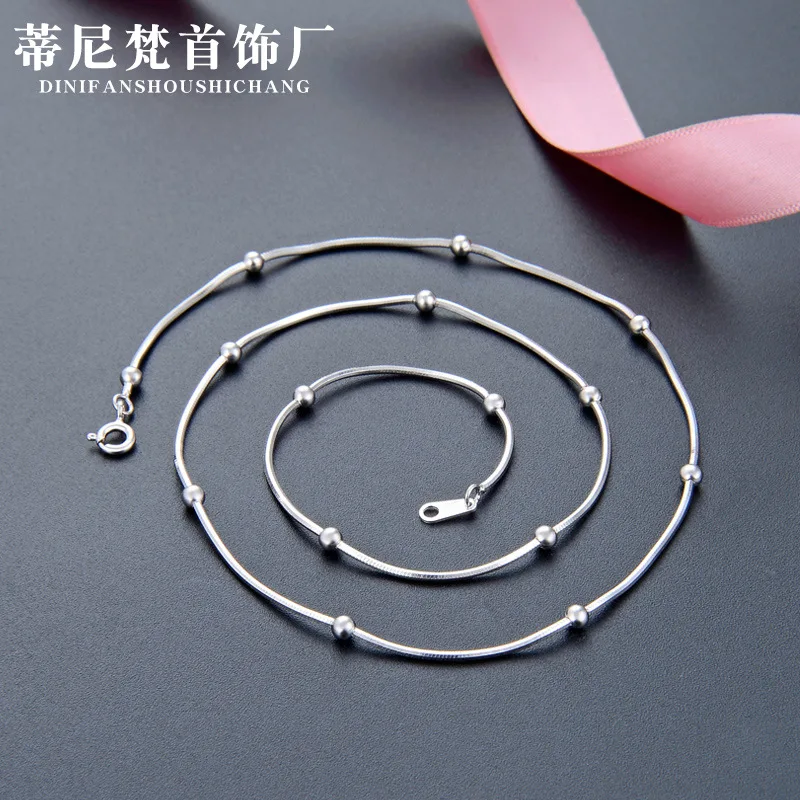 

Hot Selling S925 Fine Silver Simple Cool Octagonal Snake Bag Beads Necklace Choker Korean-style Versitile Fashion Accessories