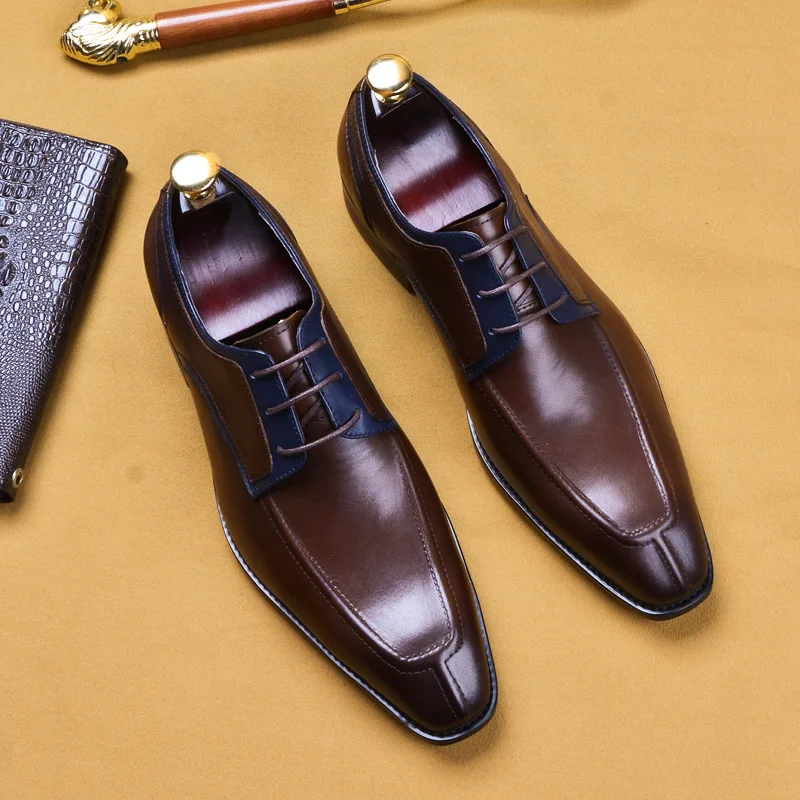 

New Style MEN'S Leather Shoes Business Formal Wear England Genuine Leather Lace-up Retro Trend MEN'S SHOES Derby Shoe