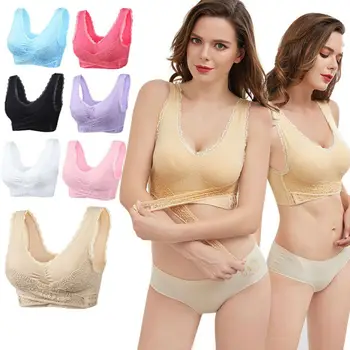 

Women Lady Sexy Front Cross Adjustable Side Buckle Lace Vest Wireless Sport Bra