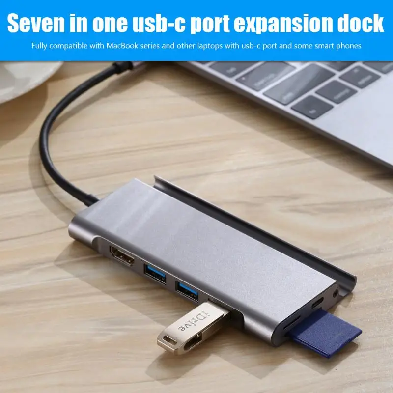 7в1 концентратор USB Type C USB-C к USB3.0+ HDMI+ TF слоты+ PD порт питания адаптер компьютер конвертер сплиттер ноутбук док-станция