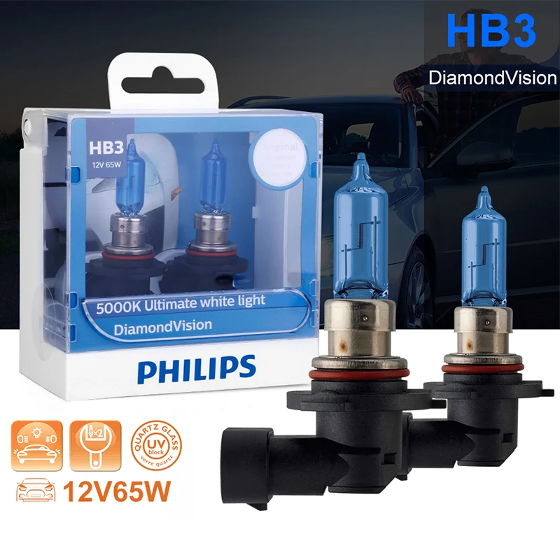 

Philips HB3 halogen 65W 12V Diamond Vision 5000K Ultimate White Light auto lamp 9005 Headlight Original Car Accessories 2PC