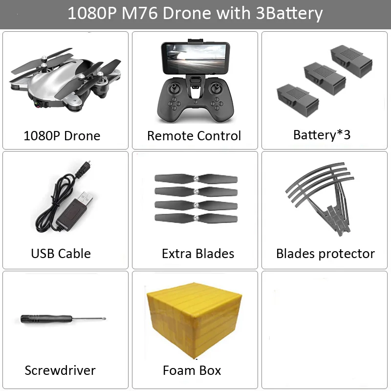 M76 1080P 3B FB HGIYI M76 Радиоуправляемый Дрон с 4K 1080P HD двойной камерой оптического потока Квадрокоптер WiFi FPV Профессиональный селфи Дрон складной вертолет - Цвет: M76 1080P 3B FB