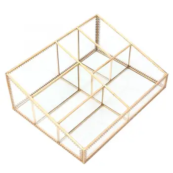 

Copper Bar Gold Trapezoidal Shape Geometric Acrylic Cosmetic Storage Box Container Organizer