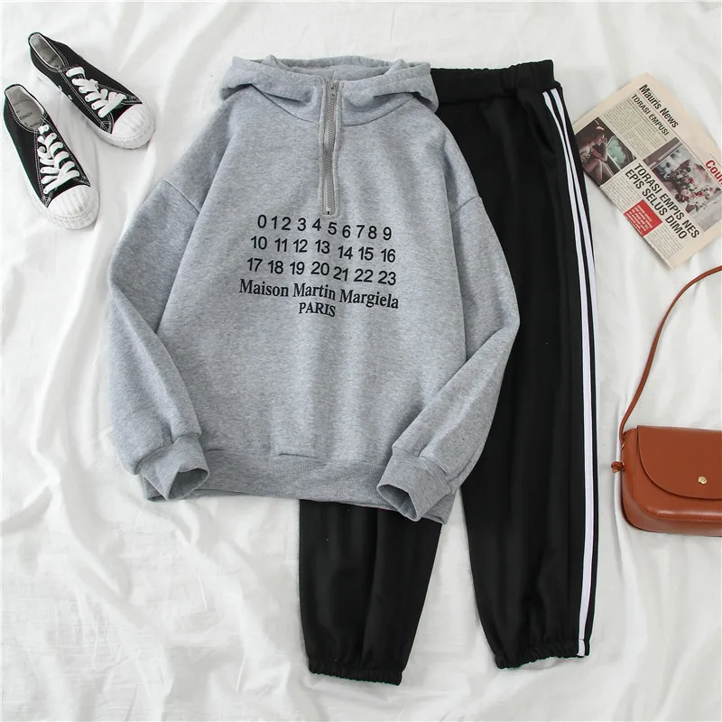 

1074 # [Photo Shoot] Sports Casual WOMEN'S Suit Winter Students Brushed And Thick Hooded Two-Piece Set