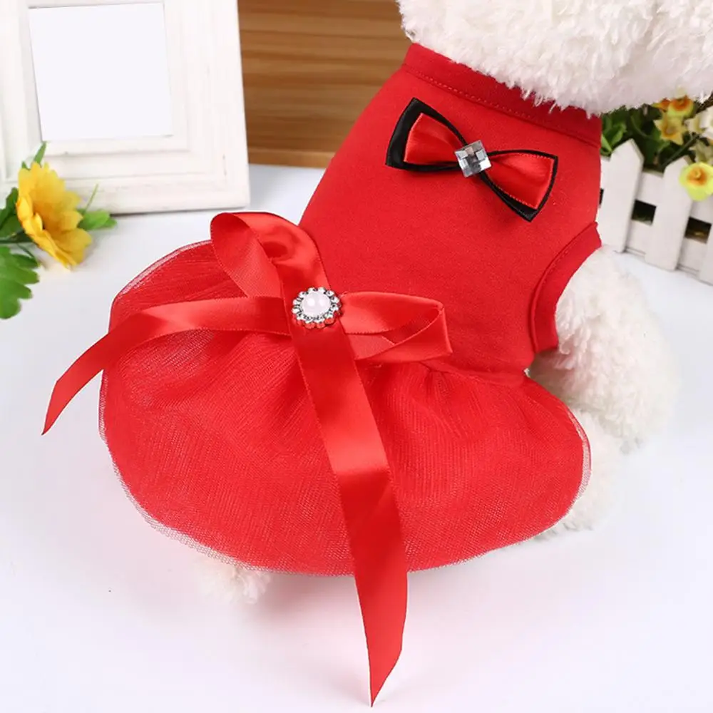 Summer Bowknot Design Party Wedding Dog Puppy Princess Dress Pet Skirt Costume Pets Clothing