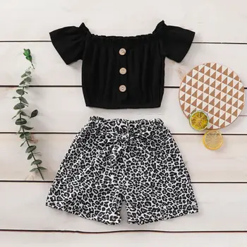 

Newborn Baby Kids Girl Off Shoulder Tops Leopard Shorts Pants Outfit Clothes Set