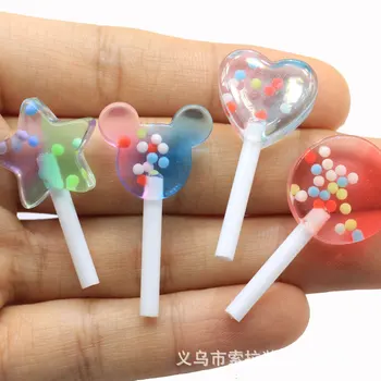 

4Pcs Mini Simulation Star Heart Round Lollipop Cabochon Miniature Dollhouse Accessories DIY Earrings Keychain Material Charms