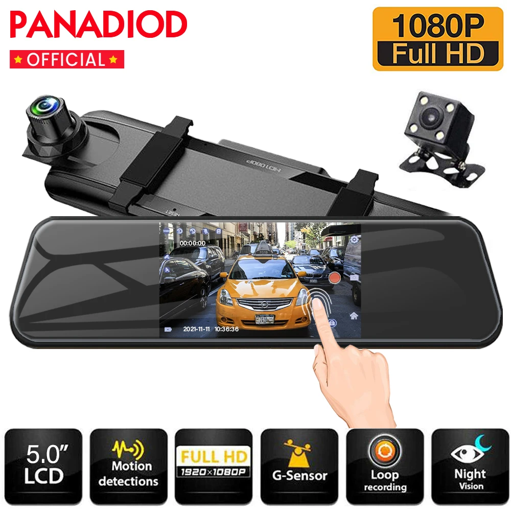New 5 Inch Car Rearview Mirror Touch Screen For Auto Recorder 1080P FHD Night Vision DVR Dash Camera Dual Lens | Автомобили и