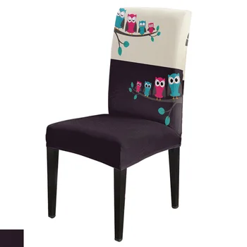 

Cartoon Animals Cute Owl In The Day Night Chair Cover Dining Elastic Chair Covers Spandex Stretch Elastic Anti-dirty Removable
