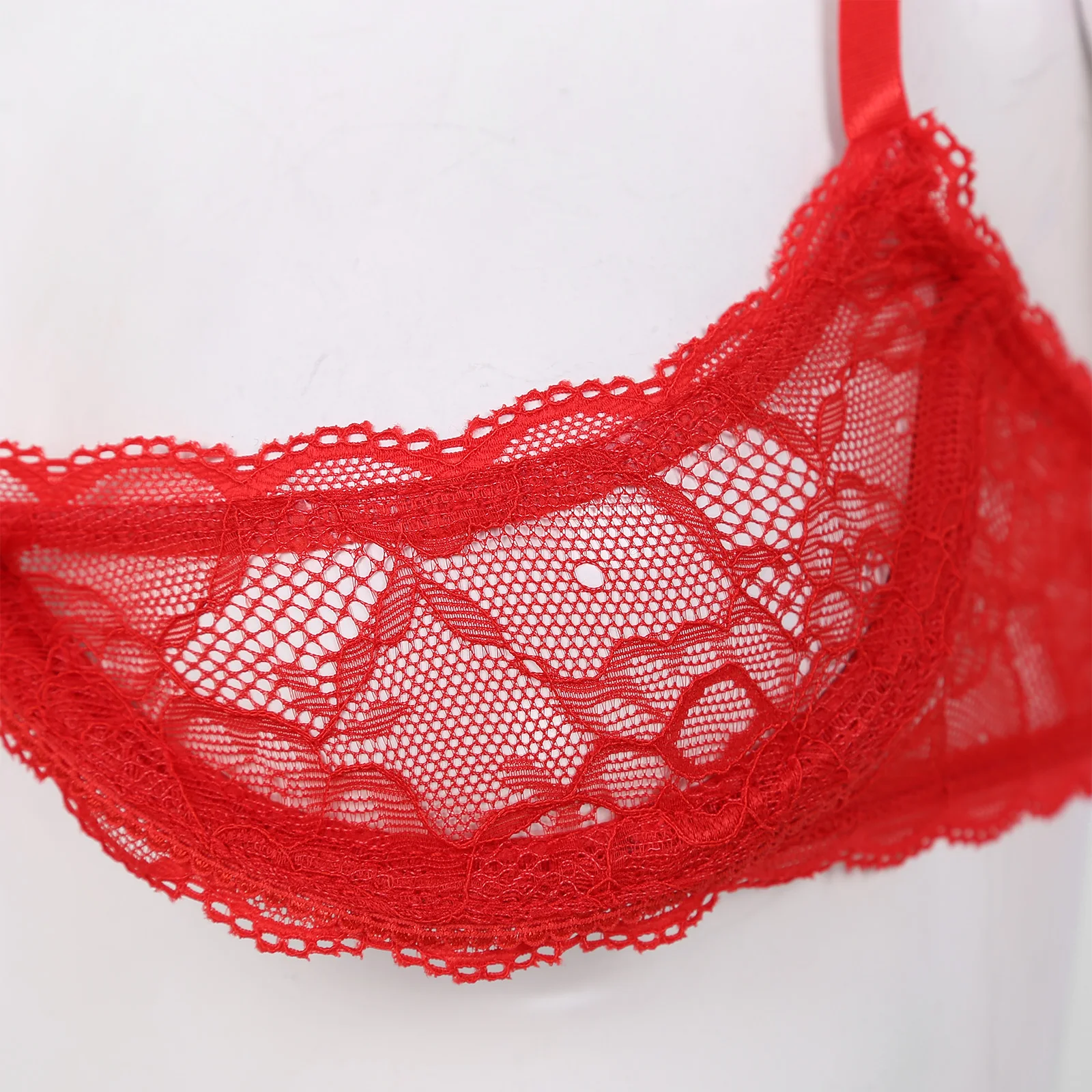 Women Bra See Through Lace Adjustable Straps Open Cups Push Up