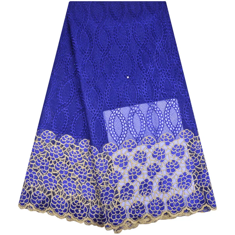 

New Fashion African Lace Fabric 2019 High Quality Blue French Mesh Lace Fabric with stones Nigerian Swiss Lace Fabrics For Dress
