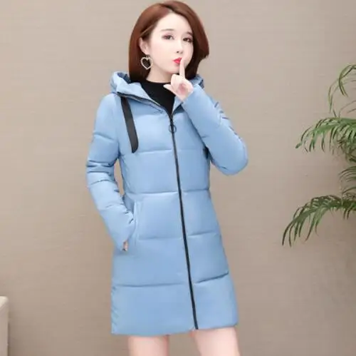 sky blue Утепленный пуховик Parker, пальто, женская модная теплая куртка большого размера 6XL с капюшоном, женский пуховик средней длины, пальто для женщин - Цвет: sky blue