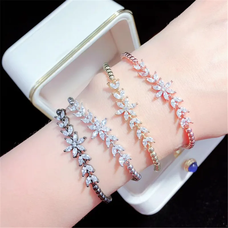10 шт./лот высокое качество латунный браслет Pave CZ завод Цветок Регулируемый браслет модные украшения