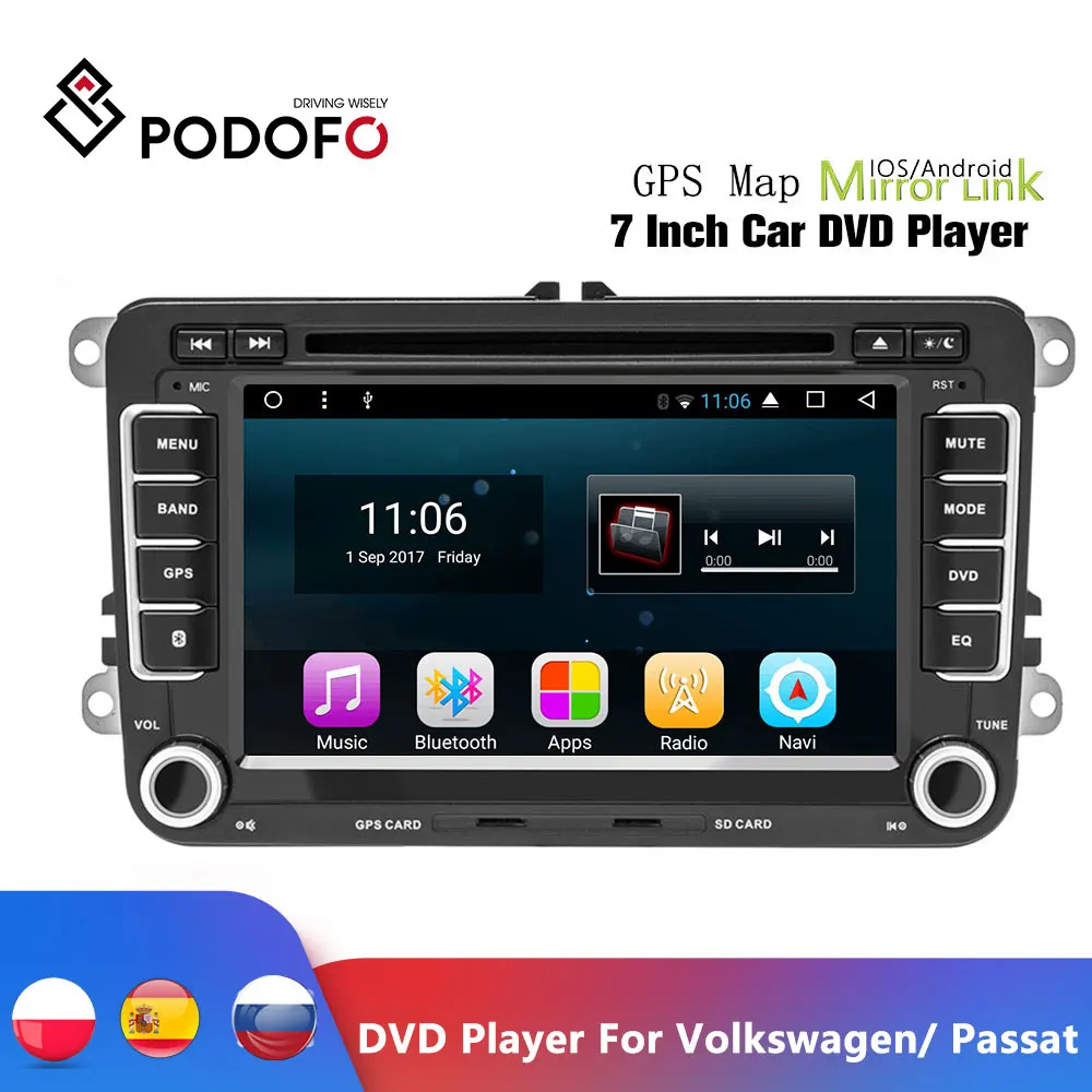 Podofo 2din dvd-плеер автомобиля gps навигация мультимедийный плеер Android Авторадио 2 Din USB для Volkswagen/Passat/POLO/GOLF/Skoda
