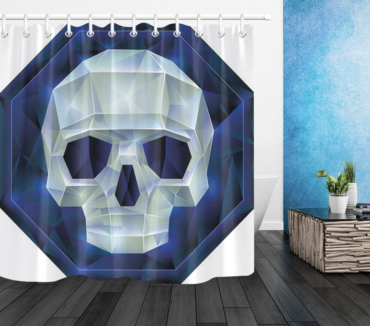 Only curtain LB 3D геометрический череп Хэллоуин Декор для ванной водонепроницаемый ткань занавеска для душа с 12 крючками для украшения ванной - Цвет: Only curtain