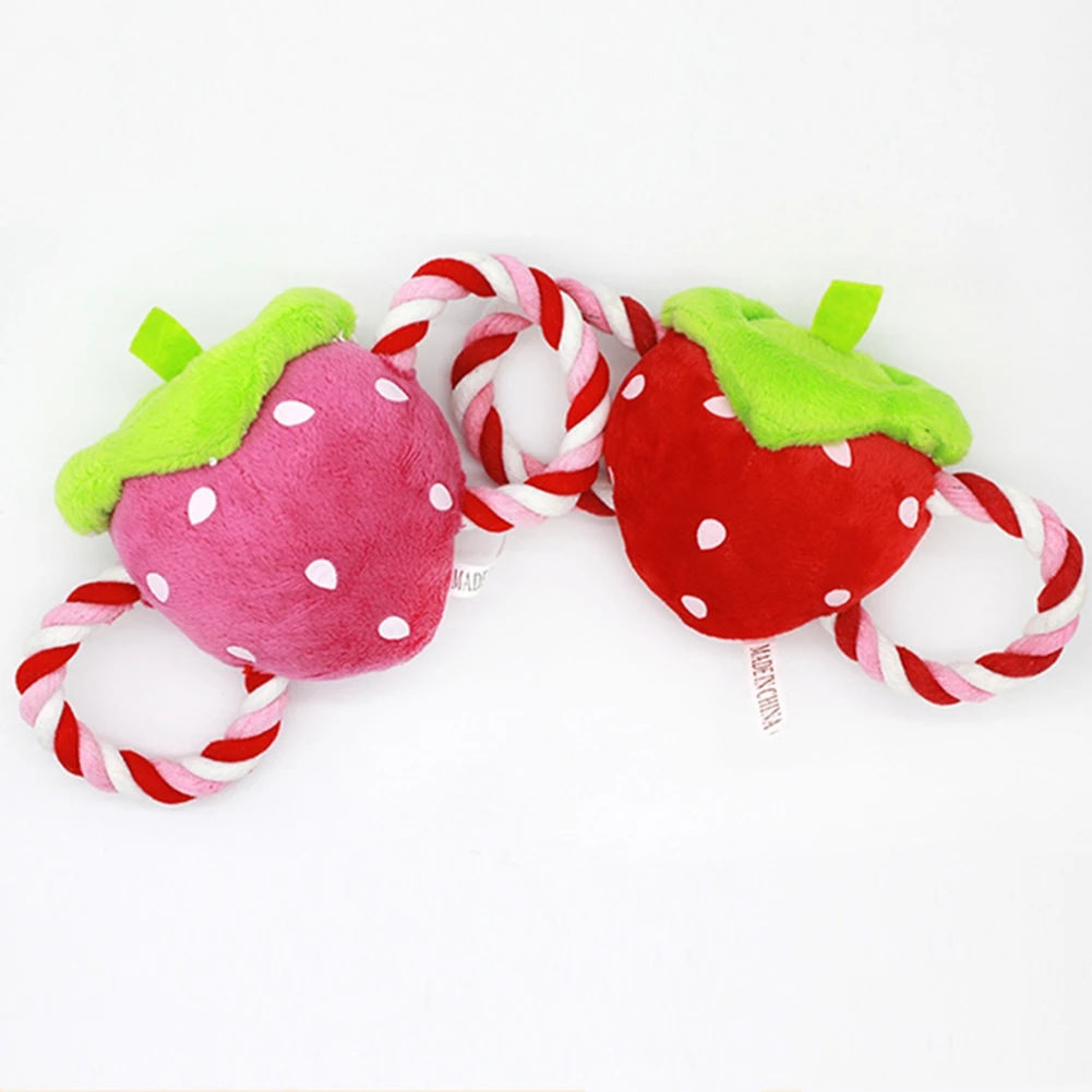 

Plush Strawberry Cotton Rope Pet Chew Toy Puppy Cleaning Teeth Molar Squeaky Toys Bite Resistant Dog Interactive Sounding Toy