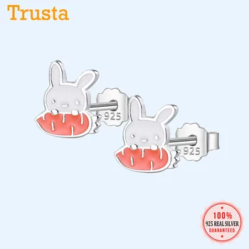 

Trusta 100% 925 Sterling Silver Fashion Cute Bunny Carry Radish Stud Earrings Birthday Gift For School Girls Teen Kids DS1535