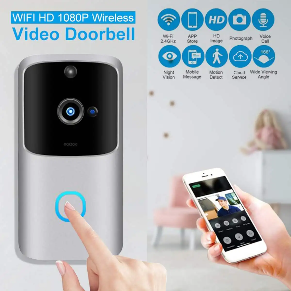 

HD 1080P Smart WiFi Video Doorbell Camera Visual Intercom Night vision IP Door Bell Wireless Security Camera Smart Doorbell