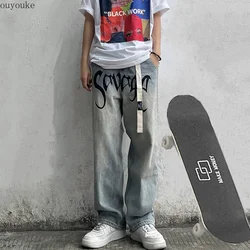 Pantalones vaqueros de pierna ancha para mujer, pantalón retro de hip Hop, estilo callejero, Y2K, cintura alta
