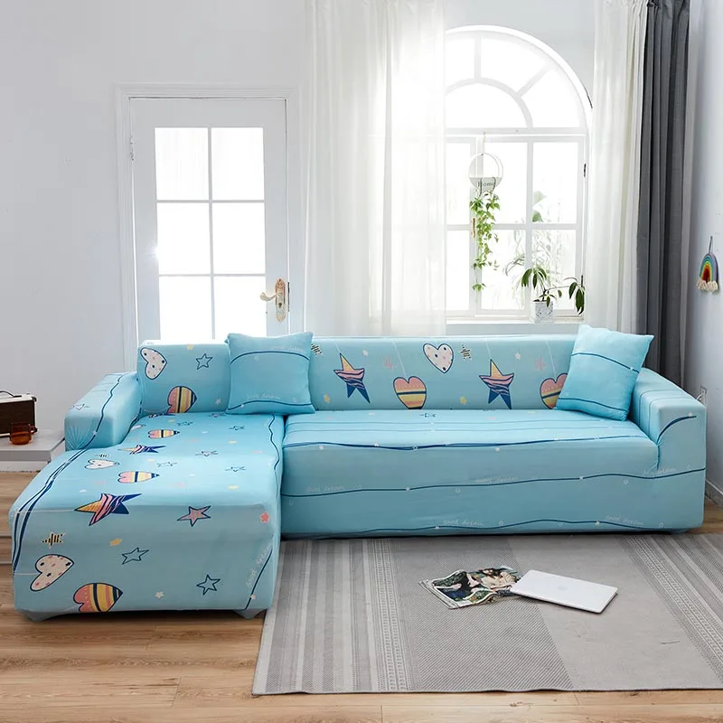 Stretch Sofa Covers Sectional Elastic Sofa Cover for Living Room Blue Couch Cover Slipcovers Single/Two/Three/Four Seat 0040