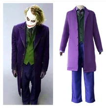 Бэтмен Темный рыцарь костюм Джокера Хит Леджер клоун хлопок футболка+ жилет+ пальто+ брюки+ галстук Тренч Костюм для Хэллоуина вечеринки