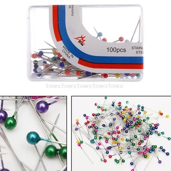 

100Pcs Dressmaking Sewing Pin Straight Pins Round Head Color Pearl Corsage Au17 19 Dropship