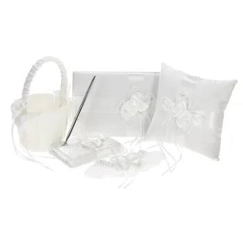 

5pcs/Set Wedding Flower Basket+Guest Book Pen Set + Ring Pillow +Garter Set Flower Basket Wedding Flower Basket Set