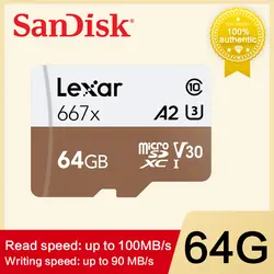 Lexar 64 Гб 128 ГБ 256 ГБ TF (MicroSD) карта памяти C10 U3 V30 A2 Чтение 100 МБ/с./с Запись 90 МБ/с./с высокая скорость стабильная без скорости (667x)