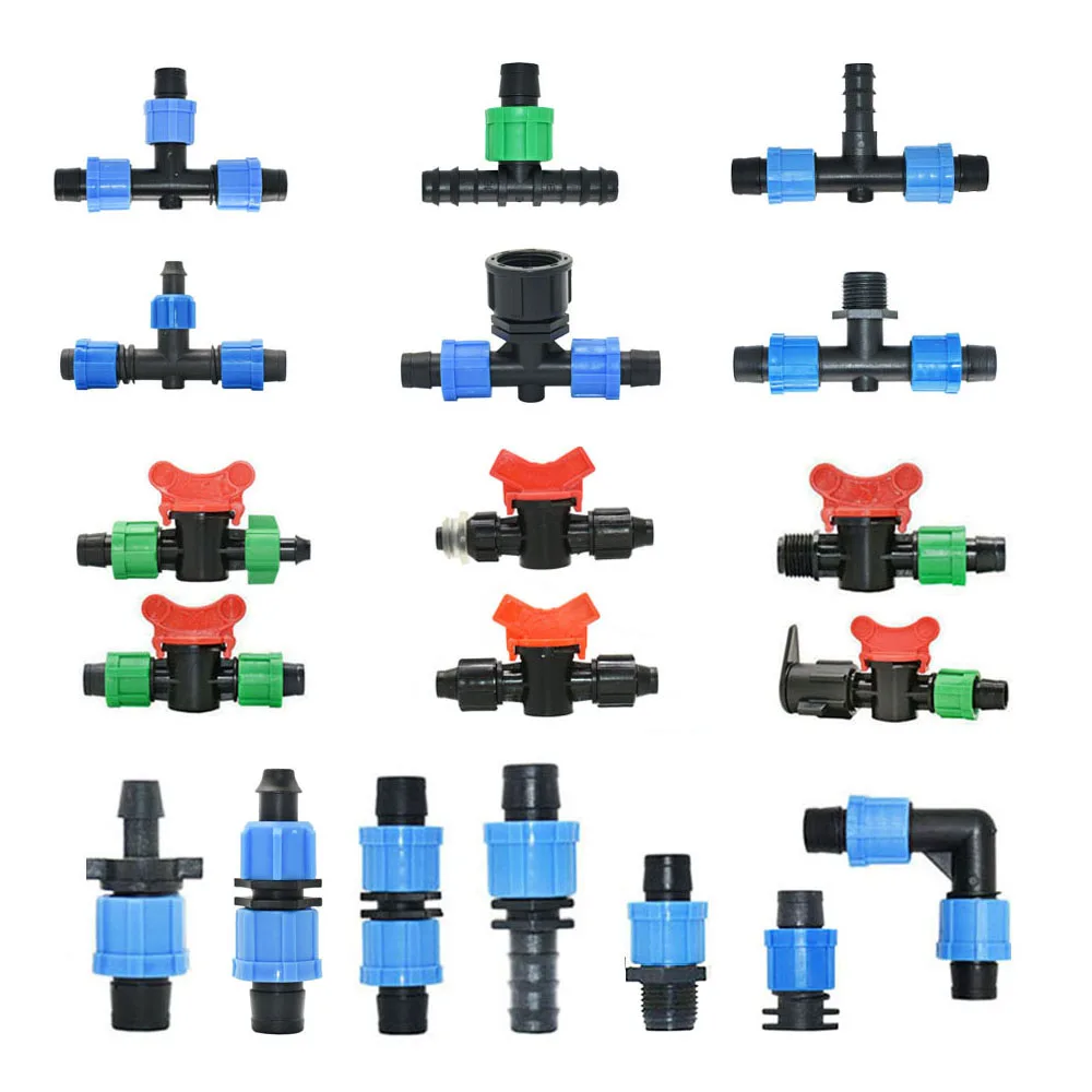 16mm 5/8'' Irrigation Drip Tape Tap Valve Elbow Tee End Plug Thread Lock Connector Garden Watering Pipe Hose Joints