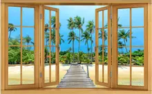 

3d wallpaper with custom photo mural floor-to-ceiling windows beach coconut grove sea view luxury 3d photo wallpaper on the wall