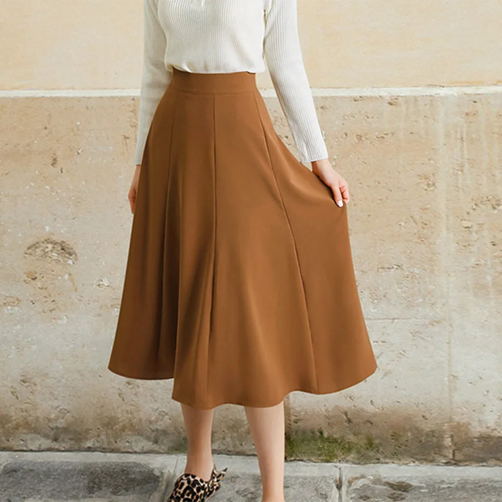 JAYCOSIN винтажная зимняя женская Однотонная юбка эластичная плиссированная юбка миди с высокой талией трапециевидная Женская однотонная элегантная юбка женские брюки