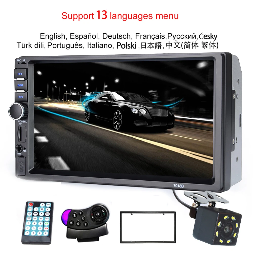 

2 Din Car Radio Bluetooth HD 7" Touch Screen Stereo Bluetooth Handsfree FM Support Rear View Camera 12V 7018B