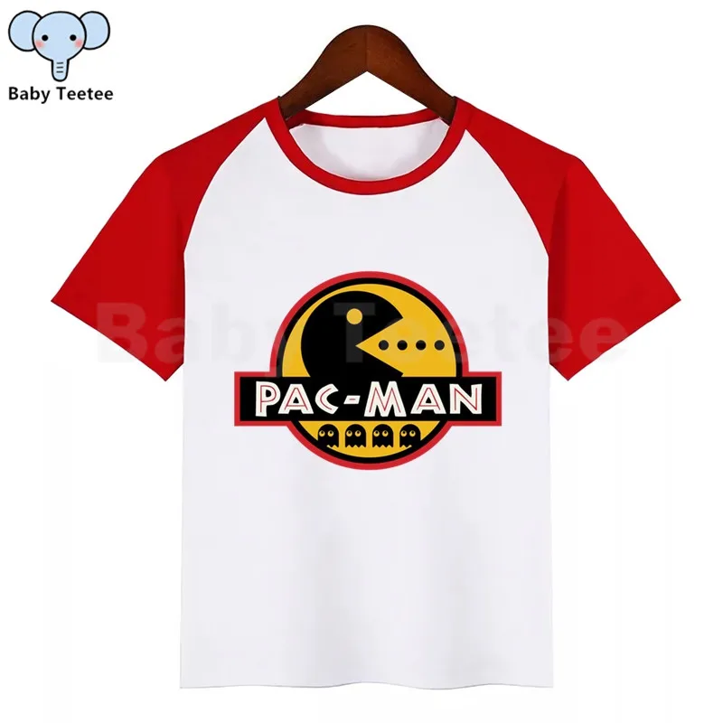 Забавная футболка Pac-Man Eat Ghost для мальчиков и девочек; детские летние топы с круглым вырезом; детская футболка с принтом «Pacman»; одежда для малышей - Цвет: RedM