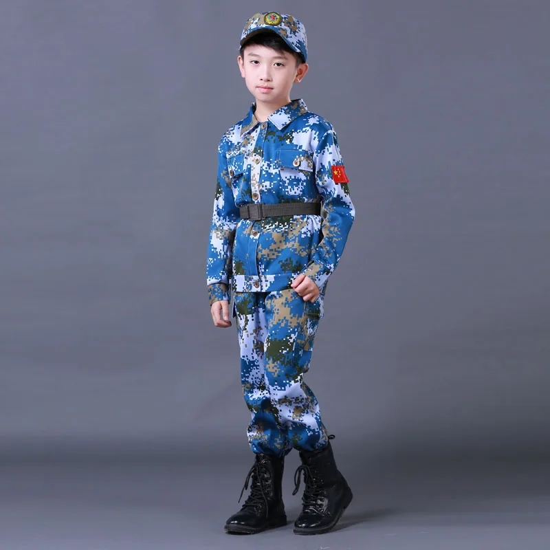Военная тренировочная форма для мальчиков; Детские военные тактические камуфляжные летние вечерние костюмы; Детские армейские костюмы на Хэллоуин - Цвет: Blue Long style