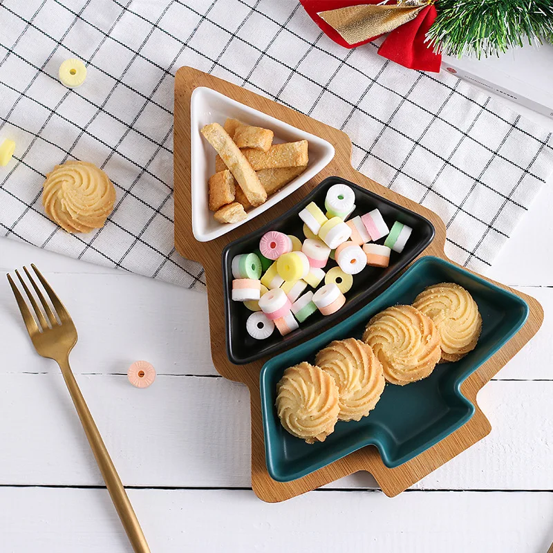 1 Set Christmas Tree Shaped Ceramic Dishes Porcelain Plates Tableware Dinnerware Salad Cake Fruit Dessert Candy Snack Plates