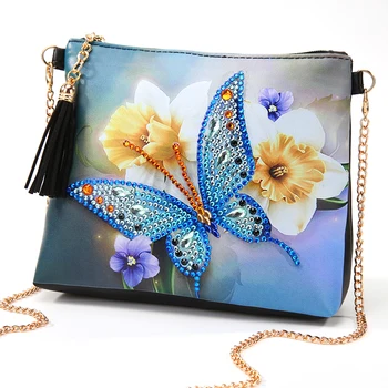 

DIY 5D Diamond Painting Peafowl Butterfly Flower Leather Crossbody Chain Bags DIY Diamond Embroidery Storage Bag Wallet Pouch