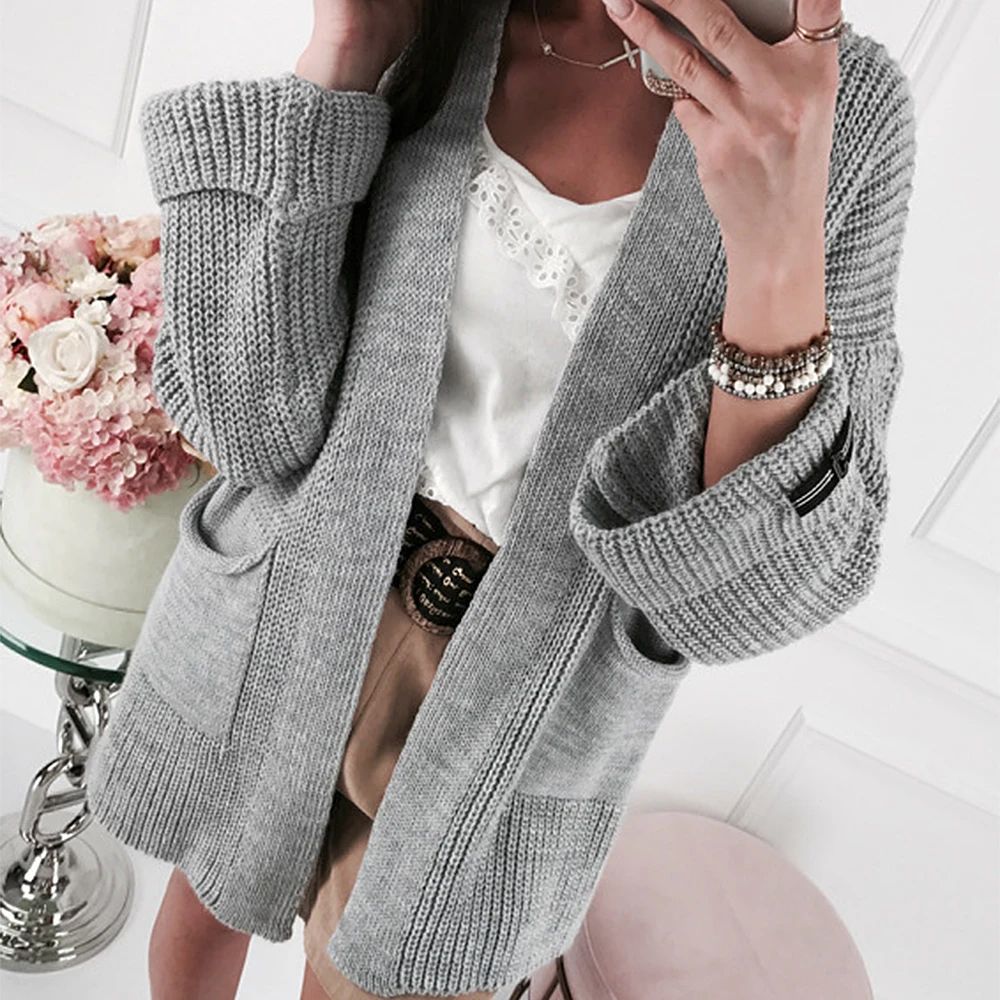 

New Women Autumn Women Sweater 2019 Long Cardigan Korean Slim Pocket Loose Knit Sweater Outwear Coat Dropshipping