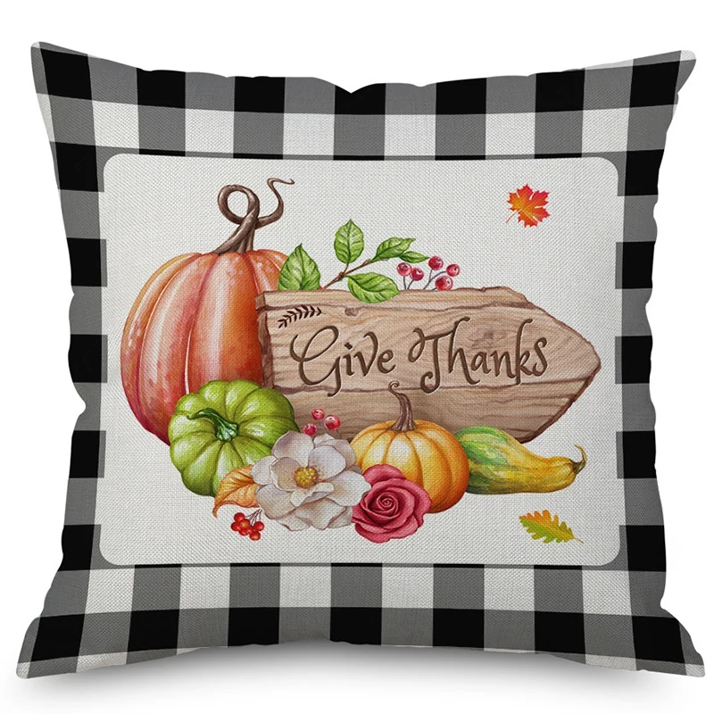 4x Autumn Thanksgiving Holiday Decorative Pillow Case Cushion Cover Square Pillow Case Sofa Decoration