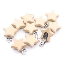 Attache Tétine en Bois de Hêtre Sans BPA pour bébé, 5 pièces, Accessoire à Motif de Petit Éléphant, Étoiles, en forme de Cœur, à Faire soi Même 