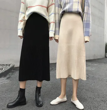 

EAD 2019 autumn and winter Korean version of the wild high waist skirt female long section Slim temperament pleated skirt female