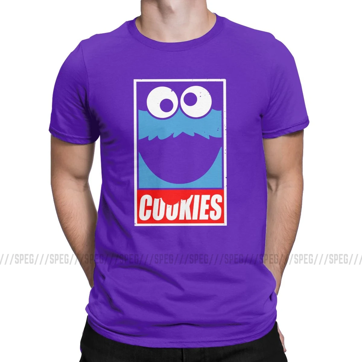 Cookie Monster T Shirt For Men Funny Tees Round Neck Short Sleeved Clothes Cotton Printed T-Shirt Plus Size Tops - Цвет: Фиолетовый