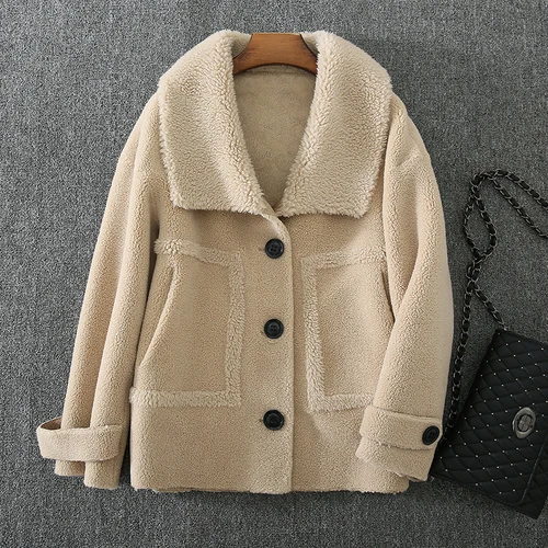 Beige AreMoMuWha зимняя новая оторочка из овечьей шерсти пальто дамское пальто с лацканами свободная Корейская версия зернистой шерсти зимнее пальто для женщин MH469 - Цвет: Beige