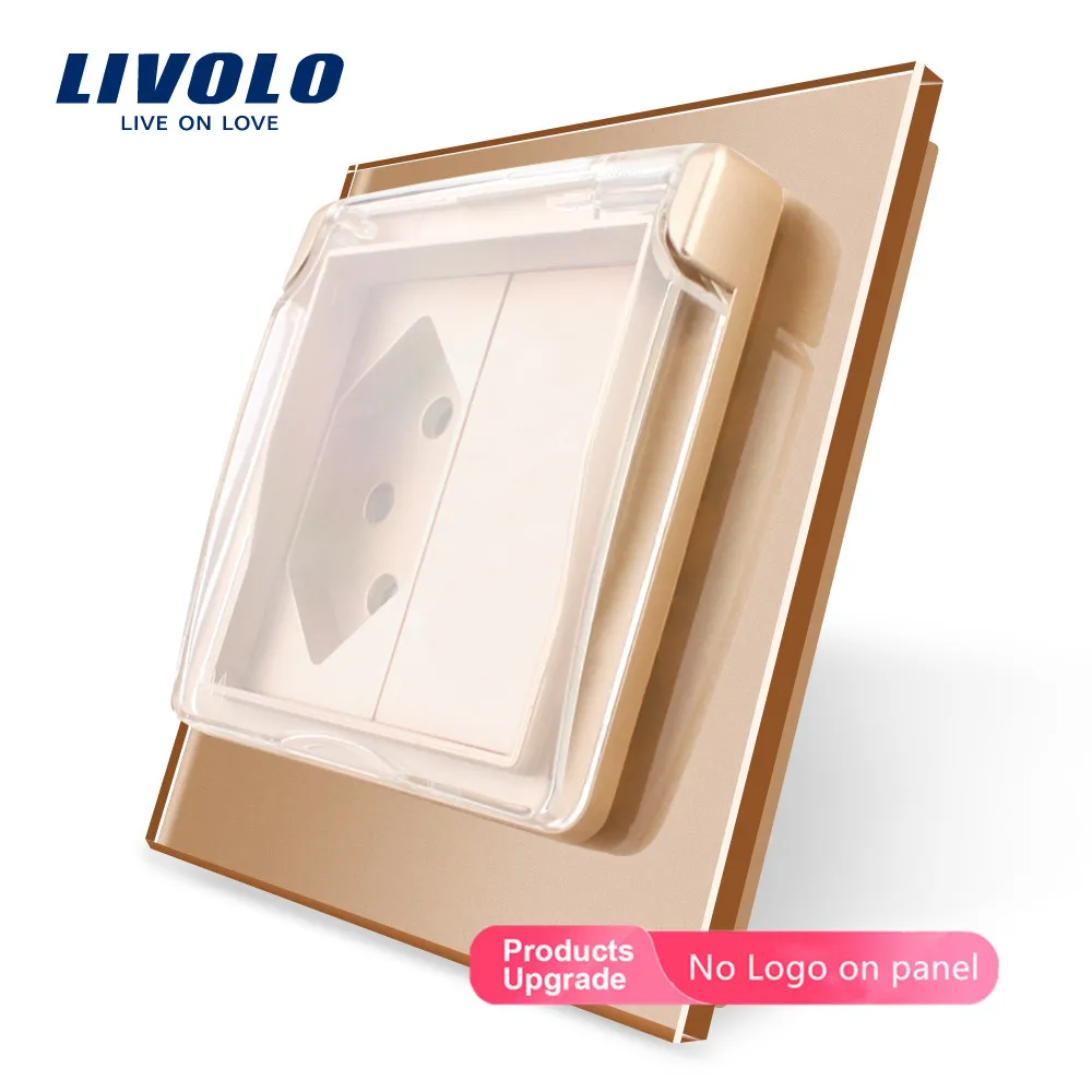 Livolo EU standard Switzerland розетка, стеклянная панель, AC 110~ 250 V, VL-C7C1CHWF, с водонепроницаемой крышкой, без логотипа - Тип: Gold--No logo