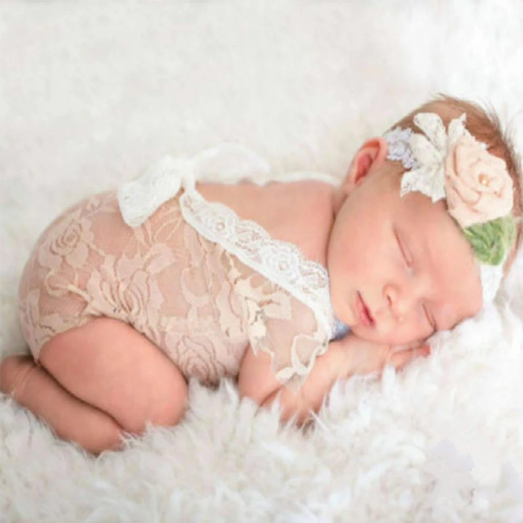 

2019 Newborn Baby Girl Lace Romper Newborn Photography Props Princess Costumes Hollow Deep V Infant Girls Shower Gift