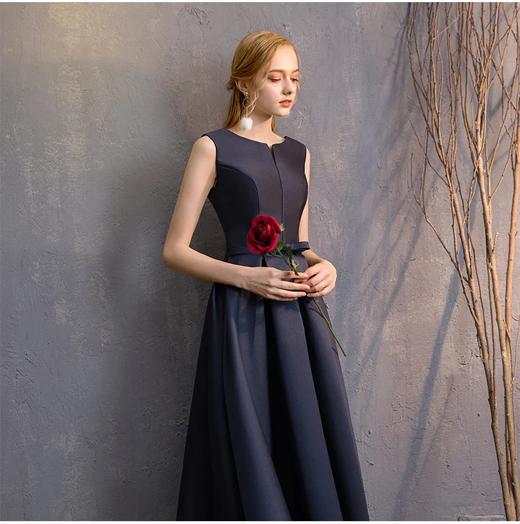 Новинка Vestido Madrinha темно-синие кружевные длинные платья подружки невесты ТРАПЕЦИЕВИДНОЕ Атласное Платье Для Свадебное праздничное платье demoiseur D'honneur